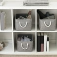 thumbnail image 6 of Fyeme Linen Storage Basket Solid Color Dirty Clothes Storage Basket Desktop Cosmetic Storage Basket Handle Storage Basket-Gray(41x31x20cm), 6 of 9