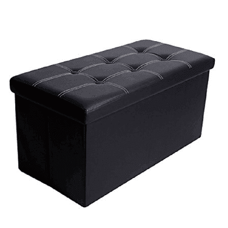 Jeobest 30 inch Folding Storage Ottoman - Premium Black Faux Leather Folding Ottoman Foot Rest Stool Seat Footrest Shoe Storage Organizer Versatile Space-saving Bench 30