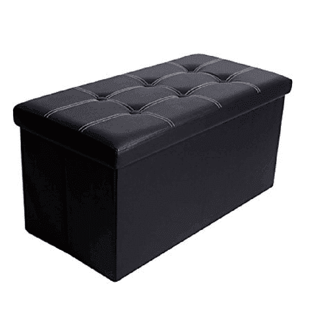 Versatile Ottoman Jeobest 30 inch Folding Storage Ottoman - Premium Black Faux Leather Folding Ottoman Foot Rest Stool Seat Footrest Shoe Storage Organizer Versatile Space-saving Bench 30