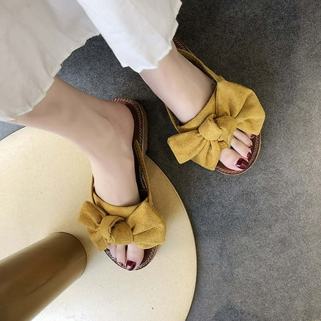 

Beach Holiday Shoes Gnobogi Women s Summer Casual Fashion Suede Bowknot Flip-flops Flat Beach Slippers Sandals for Women Dressy Summer Yellow