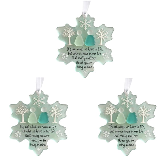 chaungfeng 3PC Snowflake Sea Glass Friendship Decor - 3.15" Timeless Friendship Snowflake Keepsake - Green Pendant for Christmas Tree Hanging Ornaments, Sea Glass Art for Best Friends