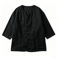 thumbnail image 4 of LEKWK Linen Tops for Women 3/4 Sleeve Button Down Tunic Tops Loose Fit V Neck Lightweight Solid Shirts Summer Beach Vacation Daily Outfits, 4 of 5