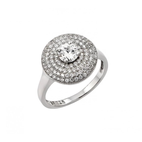 Rhodium Plated Sterling Silver 925 Circle Micro Pave Ring Band White CZ Jewelry Female Size 8