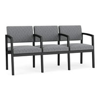 Lesro Lenox Steel Fabric 3-Seat Waiting Room Guest Reception Chair in Black/Adler Gray Flannel