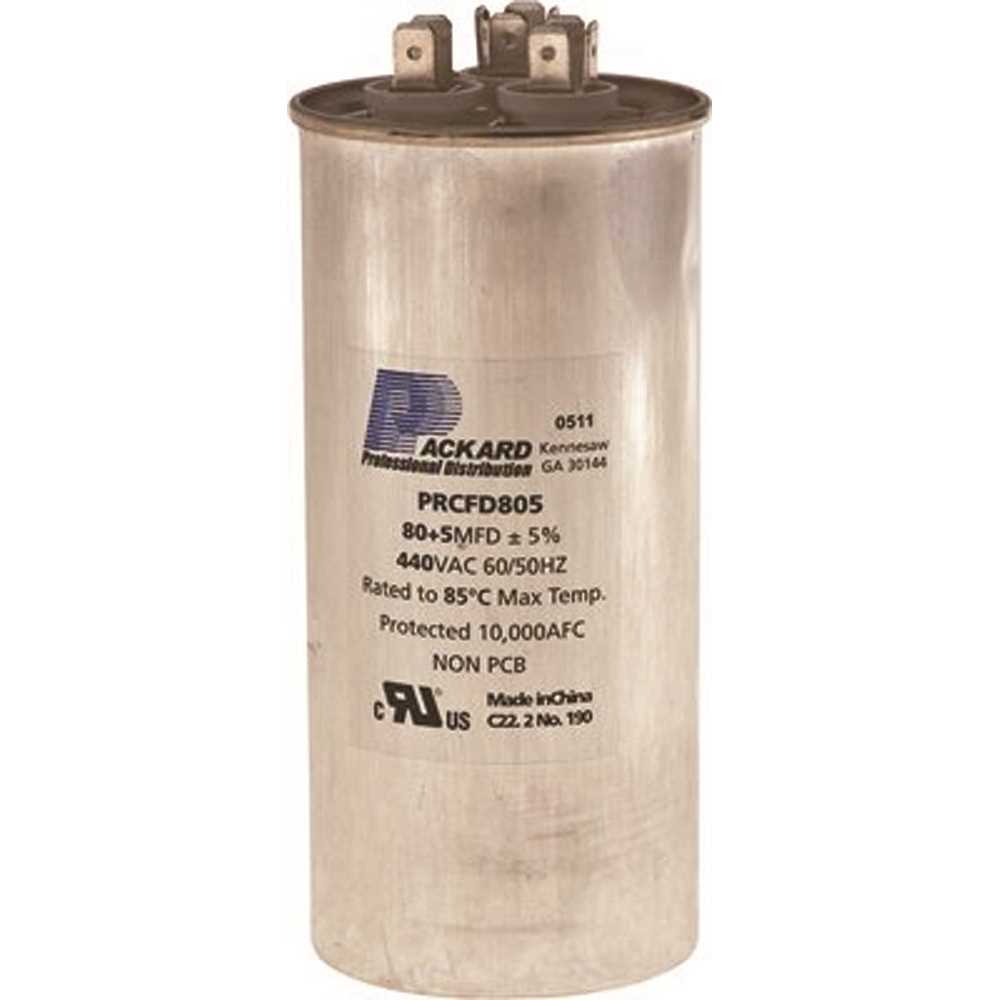 Packard Titan Pro Run Capacitor, Round, 80+5 Mfd, 370V-440V, TRCFD805