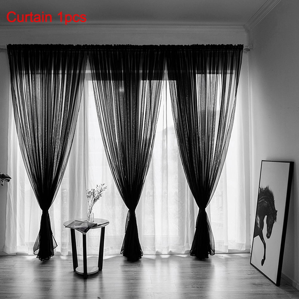 100x200cm Tulle Door Window Curtain Drape Panel Balcon Scarf Valance Noir