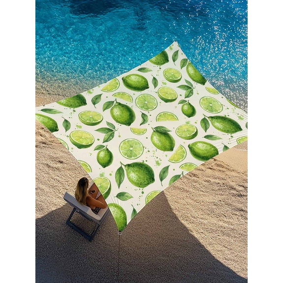 Summer Fruit Sun Shade Sail 6.5' x 10', Watercolor Green Lemon Lime Slice Leaf Rustic Rectangle Outdoor Sunshade Canopy, Waterproof UV Block Patio Covers for Garden Yard Beach