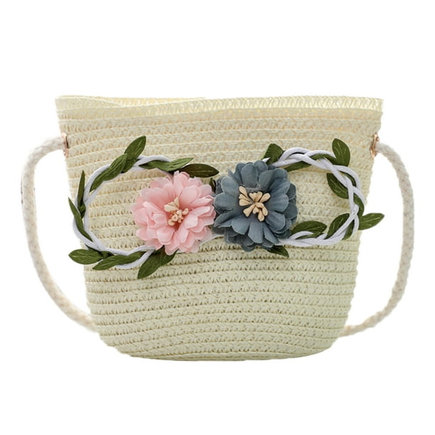 Bolsos De Paja Hechos A Mano Para Niños De Verano, Bolsos De Hombro, Bandolera De Flores Bonitas Para Niños Minnieouse AP006969-03