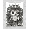 Queen Tapestry, Day of the Dead Artwork Hand Drawing Folk Skull with Flowers Crown Ornaments, Wall Hanging for Bedroom Living Room Dorm Decor, 40W X 60L Inches, Black and White, by Ambesonne