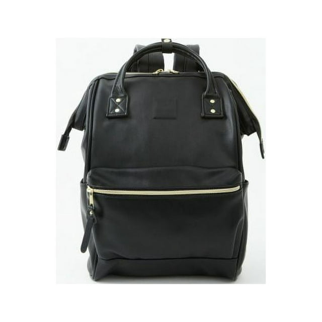 Mochila de piel sintética para pañales con compartimento para ordenador portátil, escuela de viaje para mujeres y hombres, negro suave