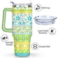 thumbnail image 3 of 40oz Boho Patchwork Tumbler with Handle Lid and Straw,Bohemian Style Colorful Floral Tumblers Gifts for Women Girls Men Adults（Light-green）, 3 of 7
