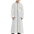 thumbnail image 2 of Boys' Lightweight Muslim Robe - Breathable Arab Middle Eastern Thobe with Pockets, Zip-Up Loungewear for Summer, 2 of 9