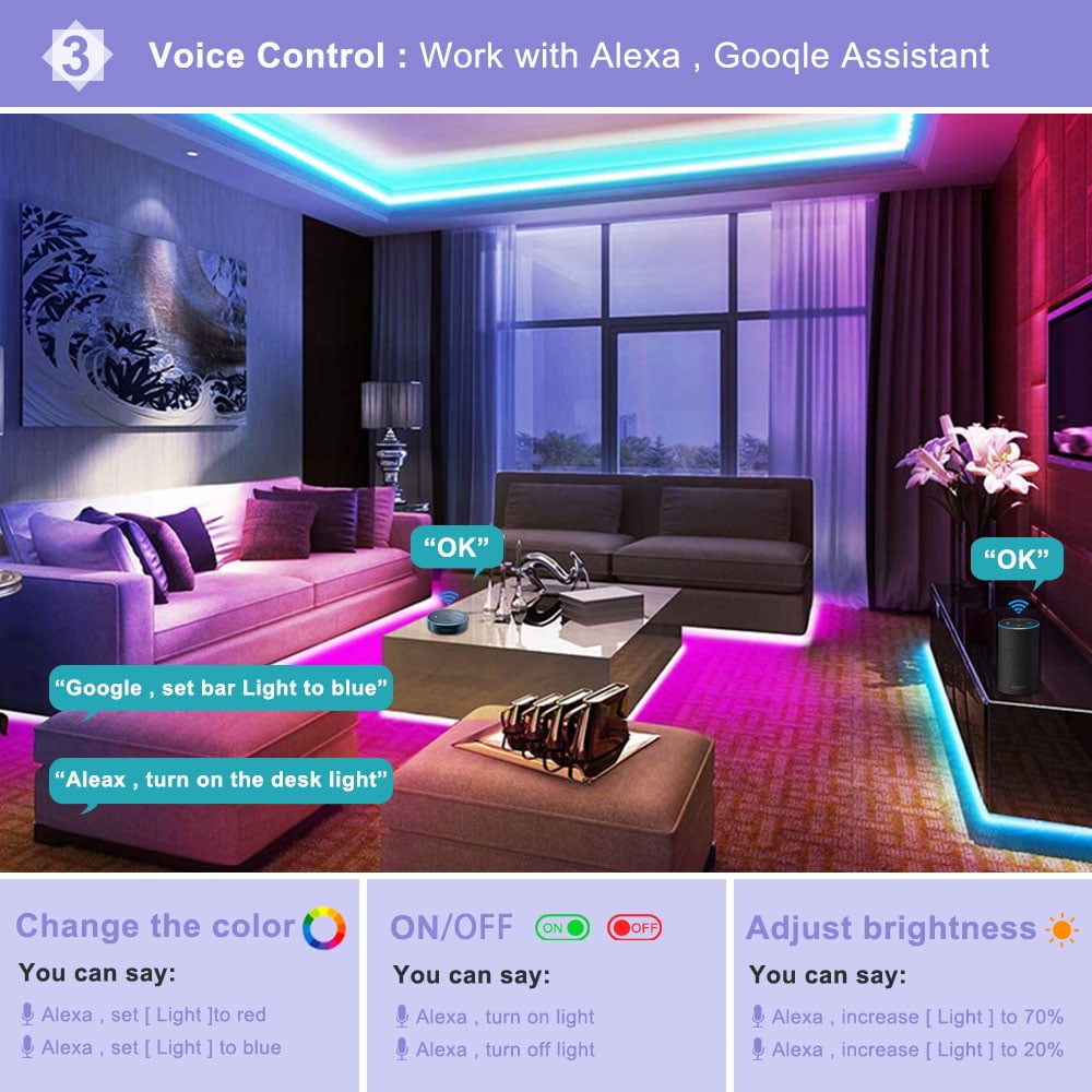 AlexTong 16.4Ft Led Strip Lights, Color Changing Light Strip Music Sync App Remote Control 5050 Led Lights with Built-in Mic Smart Led Lights for Bedroom Room TV Party DIY Decoration