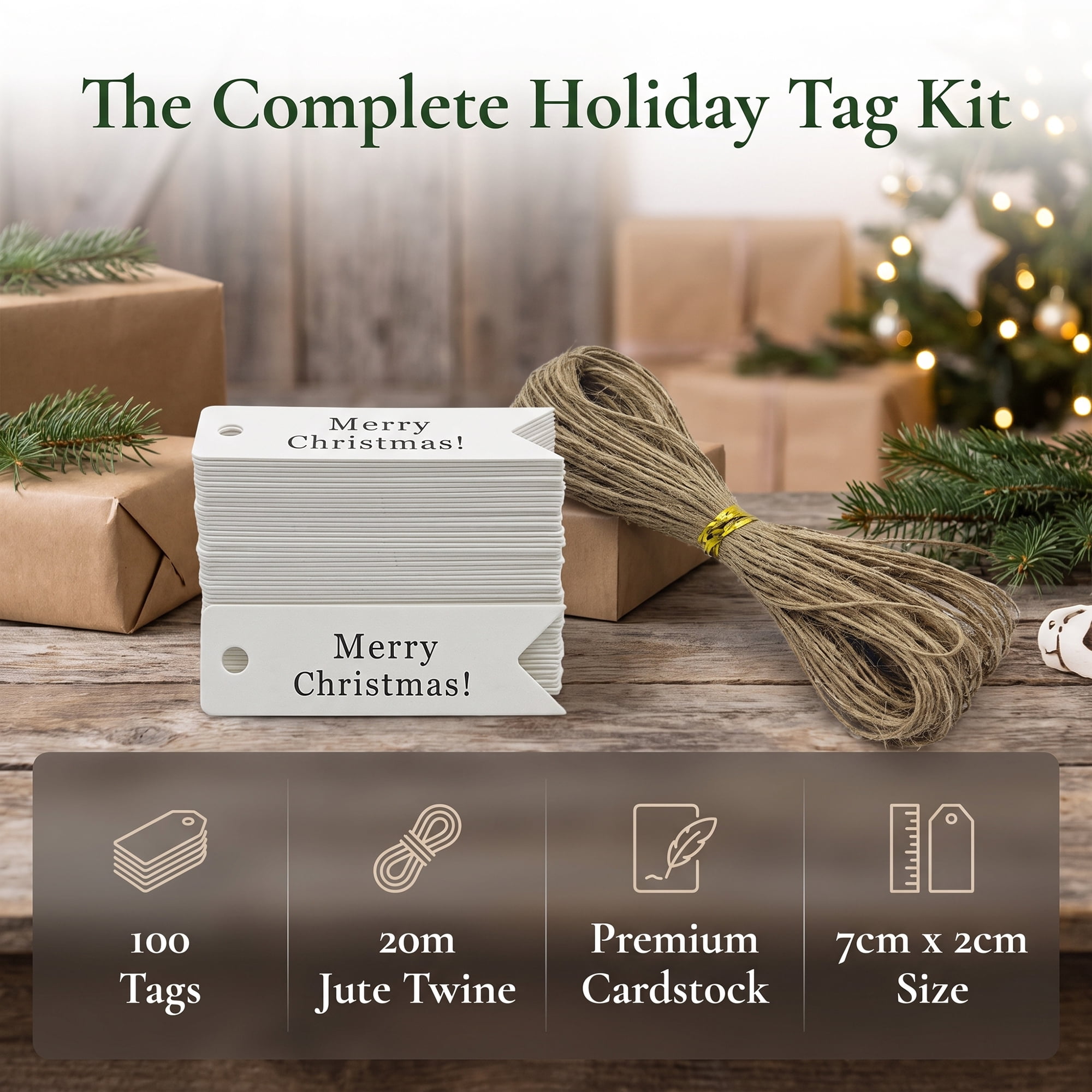 Unique Bargains Gift Tags with Natural Twine for All Occasions 0.8" x 2.8" White Christmas