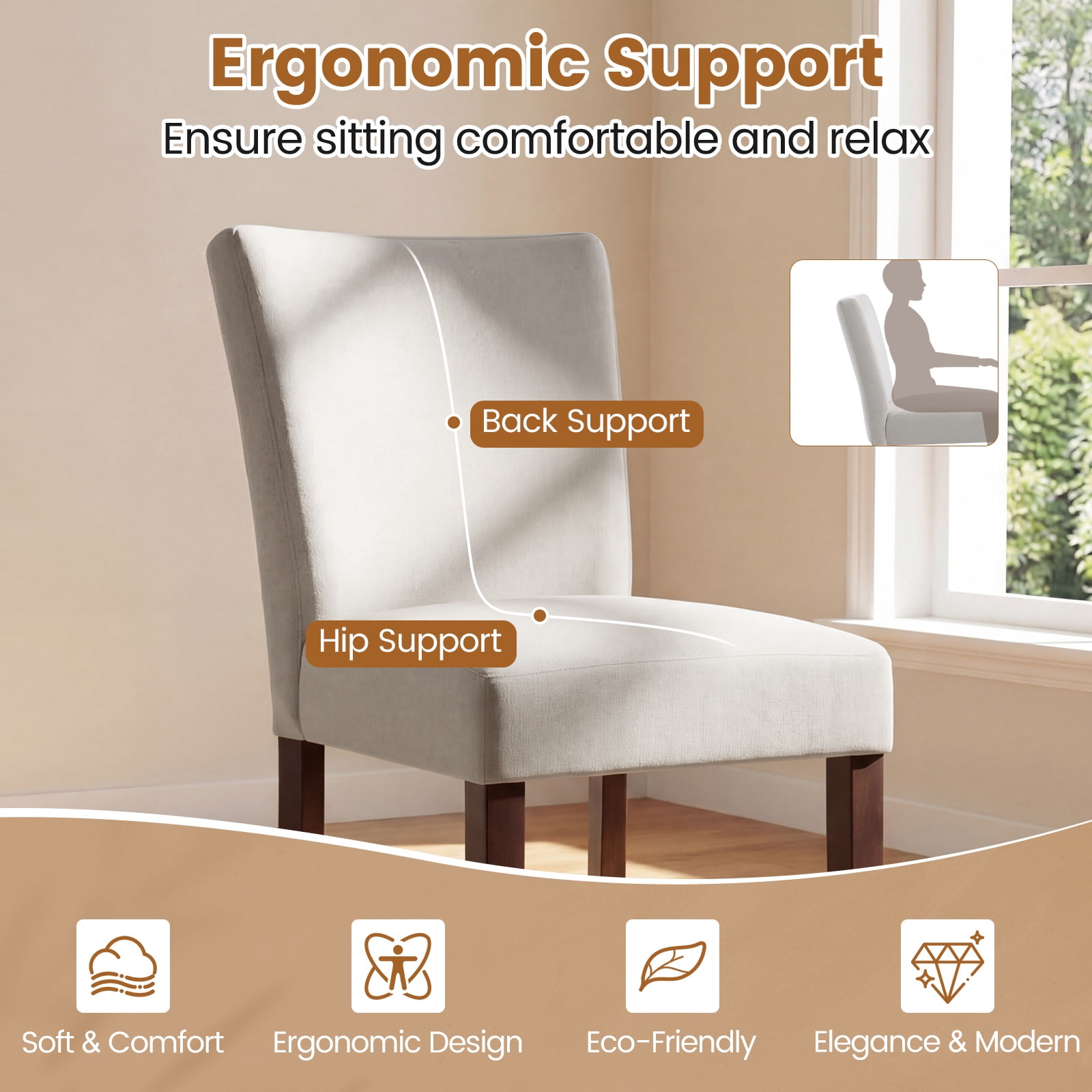 Firmoz Set of 4 Fabric Dining Chairs, Parsons Modern Kitchen Chairs with Wood Legs, White
