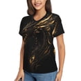 thumbnail image 2 of Fuzoiu Black And Gold Fire Dragon Print Women's Classic V-Neck T-Shirt, Short Sleeve V Neck Tees for Casual Everyday Wear,Casual Fit Tee,Summer Fashion Tops-Large, 2 of 5
