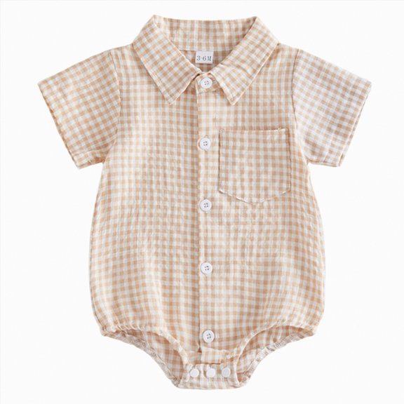 Leey-World Baby Boy Short Sleeve Romper Newborn Baby Boy Summer Outfit Romper Sleeveless Striped Jumpsuit One Piece Clothes(Beige,6-12 Months)