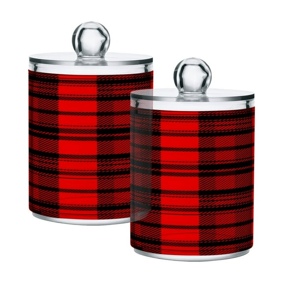 Ryvnso 2 Pack Qtip Holder Organizer Checkered Red Bathroom Cotton Swabs Cans Storage Canister