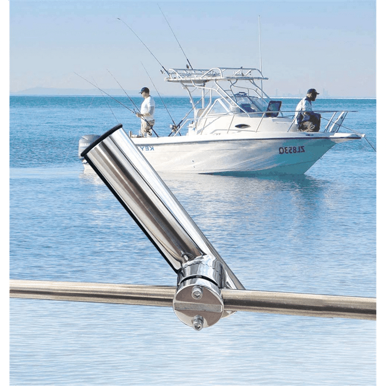 Geloo Heavy Duty Fishing Rod Holder for Boats Stainless Steel Marine Clamp-On Rod Holder for 2 inch Boat Railing, Size: length:9 inch, Silver