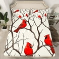 thumbnail image 2 of Feelyou Kawaii Winter Bird Twin Sheet Sets, Jungle Branches Plant Twin Fitted Sheet, Christmas Robin Flat Sheet, Ultra Soft Bedroom Decor, 3 Pieces, 2 of 7