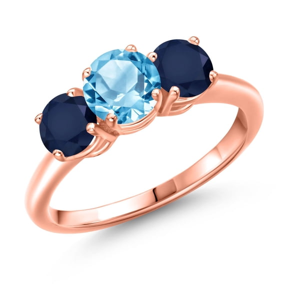 Gem Stone King 18K Rose Gold Plated Silver Swiss Blue Topaz and Blue Sapphire Engagement Ring for Women | 2.20 Cttw | Round 6MM | Gemstone November Birthstone | Size 6