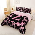 thumbnail image 2 of Manfei Bow Letter Z Full Size Comforter Sets for Girls, Pink Initial Ribbon Bedding Sets, Pink Reversible, 3-Piece, 2 of 6