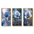 thumbnail image 2 of Designart "Gilded Blue Rose Shining in Morning Light II" Rose Framed Wall Art Set Of 3 - Blue Traditional Frame Canvas Set For Living Room Decor, 2 of 6