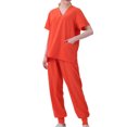 thumbnail image 2 of Jinhomg Loose Scrubs for Women Set Lightweight Comfy Short Sleeve V-Neck Caregiver Tops with Elastic Waist Jogger Pant 2 Piece Casual Solid Nursing Uniform Orange XL, 2 of 3