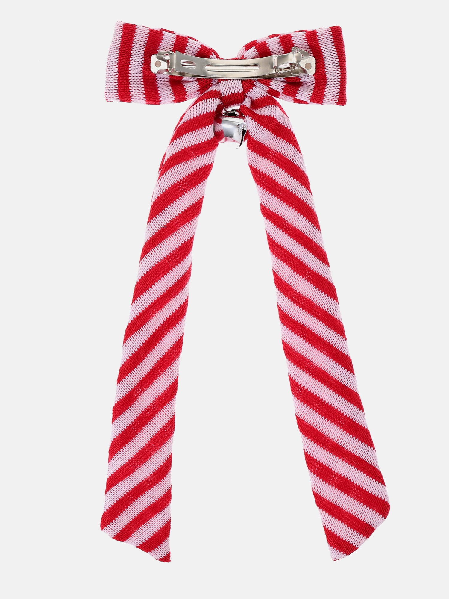 Way to Celebrate Holiday Women's Candy Cane Striped Hair Bow, Red/White, 1 Piece, Barrette Hair Clip