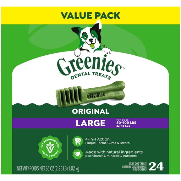 Greenies Original Large Natural Dog Dental Care Dog Treats, 36 oz (24 Treats)