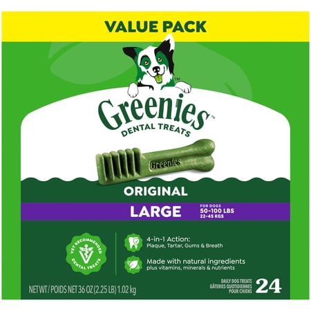 Greenies Original Large Natural Dog Dental Care Dog Treats, 36 Oz (24 Treats)