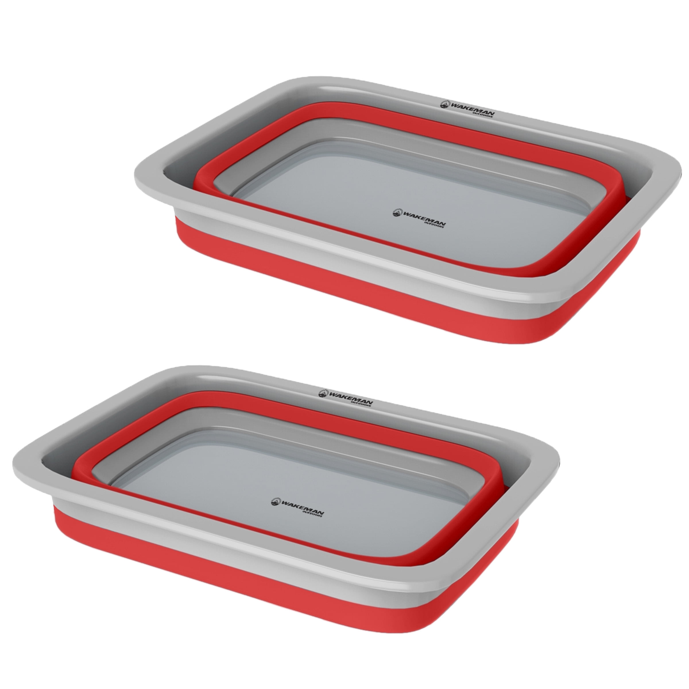 Set of 2 Multipurpose Wash Bins – 10-Liter Basins for Camping, Parties, or Cleaning – Collapsible Bucket Set by Wakeman (Red)