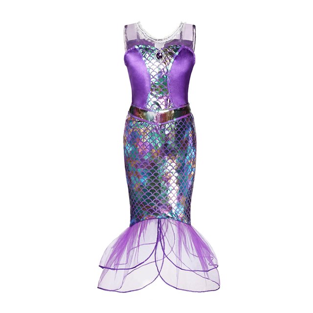 Disney-vestido de princesa sirena para niños, traje de lujo con volantes de encaje para Halloween, Carnaval, fiesta de cumpleaños, disfraz de Ariel, novedad de 2023