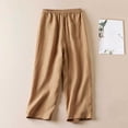 thumbnail image 4 of Dazajoo Women's Wide Leg Pants Casual Linen High Waisted Cropped Trousers with Pockets 2024 Summer Solid Color Drawstring Loose Cotton Pants for Women,Khaki,XL, 4 of 4