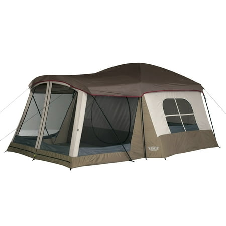 Wenzel Klondike 16Ft x 11Ft 8-Person 3-Season Large Outdoor Family Camping Tent with Screen Room, Mesh Roof, Windows, and Removeable Fly, Brown