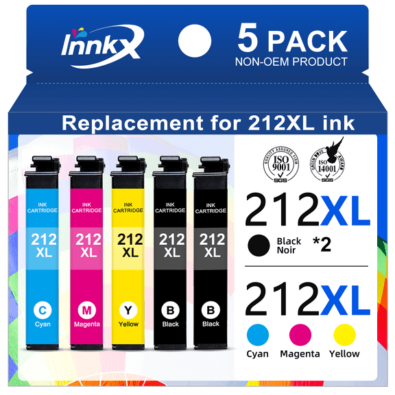 212XL Ink Compatible for Epson 212 Ink for Epson 212XL Ink Cartridges  for Epson XP-4105 XP-4100 WF-2850 WF-2830 Printer(5 Pack,2 Black,1 Cyan,1 Magenta,1 Yellow)