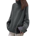 thumbnail image 3 of Women'S Loose Turtle Neck Long Sleeve Pullover Sweater Autumn and Winter Knitted Pullover Top Grey One size, 3 of 10