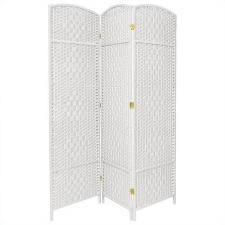 Oriental Furniture 6 Ft Tall Diamond Weave Fiber Room Divider, 3 panel, white