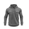 thumbnail image 3 of Mens Hoodie Long Sleeve Athletic Top Solid Color Button Pullover Chest Pockets Muscle Regualr Workout Gym Hooded Shirt Soft Lightweight Running Sport Streetwear Fashion Hoodys Shirts, 3 of 3