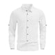 thumbnail image 4 of pstuiky hombres de manga larga, Camisa de lino con bolsillo y solapa con botones y manga larga de color liso para hombre top de hombre xl, 4 of 9