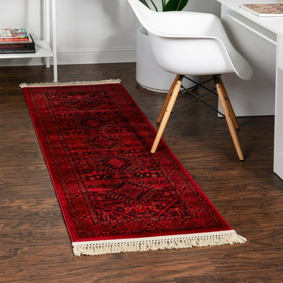 Unique Loom Tekke Collection Area Rug - Sheibani (2' x 6' 1" Runner Red/Black)
