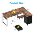 thumbnail image 4 of Casacomoda L Shaped Computer Desk with Charging Station, 61 inch PC Table Study Desk 4 Tier Drawers, Modern Simple Style Laptop Desk for Bedroom, Vintage, 4 of 7