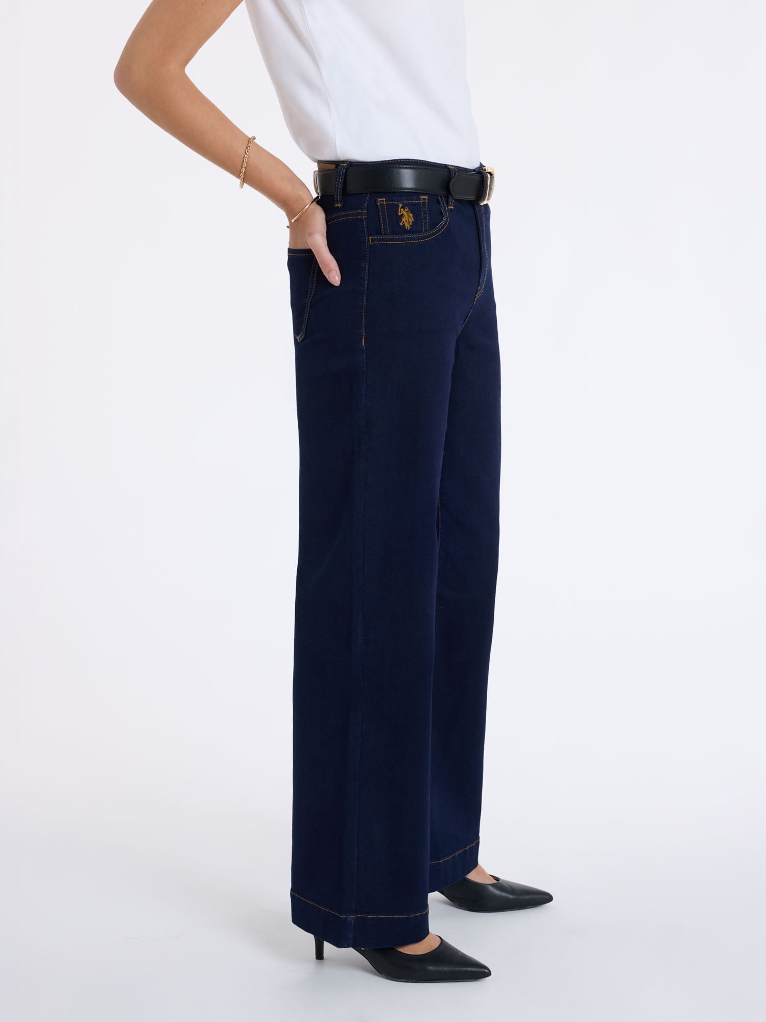 U.S. Polo Assn. Women's High Rise Relaxed Knit Denim Wide Leg Jeans