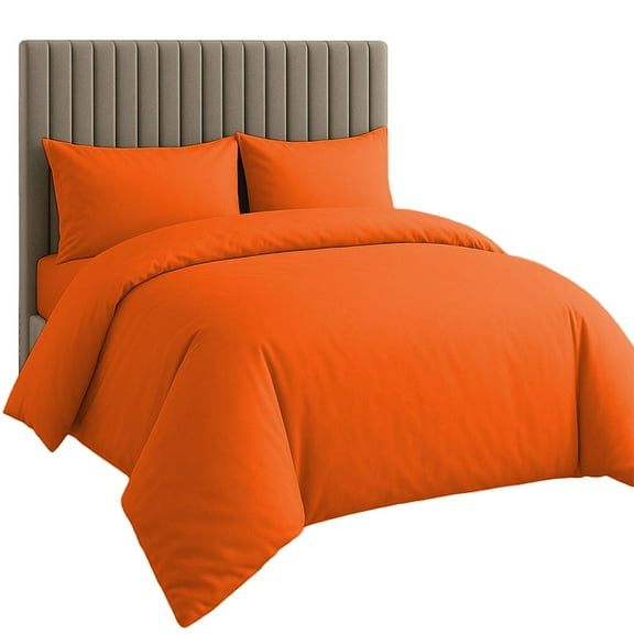 Amay Organic Cotton Duvet Cover Set, 3 Piece, 500 Thread Count, King Size Bedding Set Orange Solid Luxury Comforter Quilt Cover with Zipper & Ties