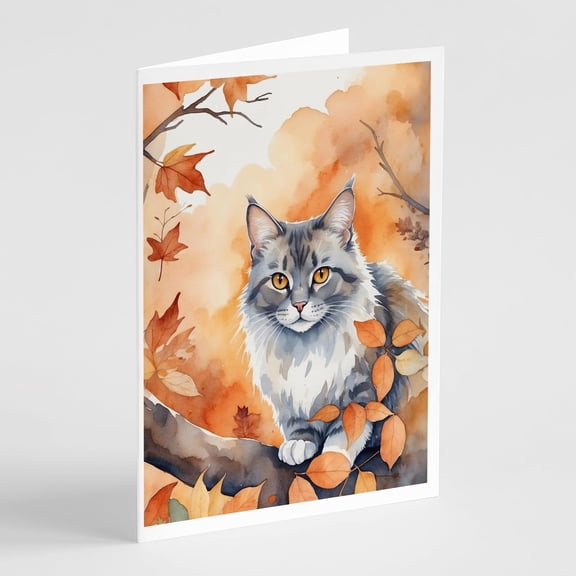 Carolines Treasures DAC7112GCA7P 5 x 7 in. Australian Mist Cat in Fall Leaves Greeting Cards - Pack of 8
