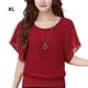 thumbnail image 4 of Minnieouse Camiseta de gasa de verano para mujer, camiseta informal de manga corta, blusa informal Prendas para la parte del cuerpo Vino rojo SG, 4 of 6