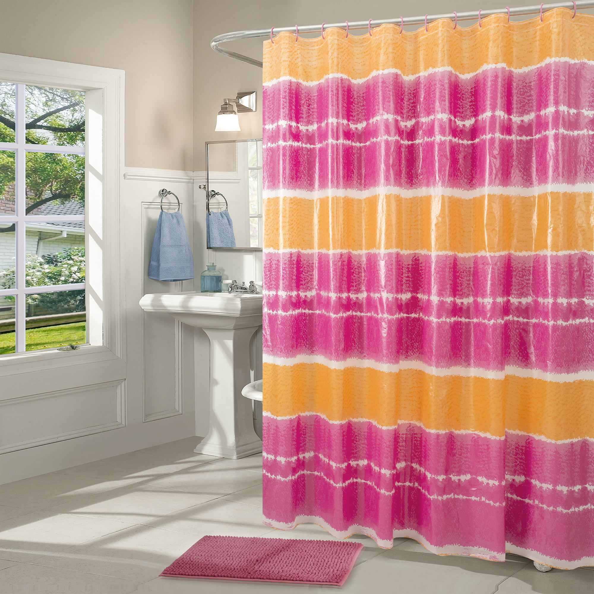 72 x72‘ Pink Geomertic Shower Curtain for Bathroom Multicolor Red Pink Orange Art Striped Iridescent Bathroom Curtains Fabric Waterproof Decoration