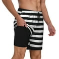 thumbnail image 3 of Balery Black And White Stripes Mens Swim Trunks Swim Shorts for Men Quick Dry Inseam Beach Shorts with Compression Liner Pocket-XX-Large, 3 of 9