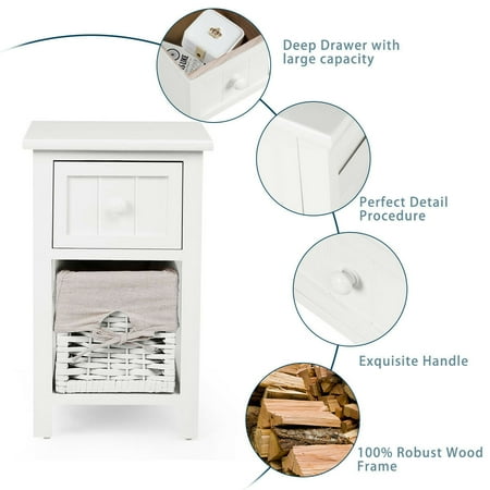 Gymax 2 Tier Mini Nightstand 1 Drawer Bedside End Table Organizer