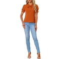 thumbnail image 2 of INSPIRE CHIC Women's Relax Ruffle Cuff Short Sleeve Blouse Bow Tie Collar Blouse, 2 of 5